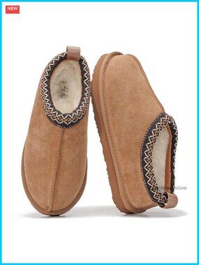 Genuine Leather Shearling Fur-Lined Slippers Women Slip-On House Shoes